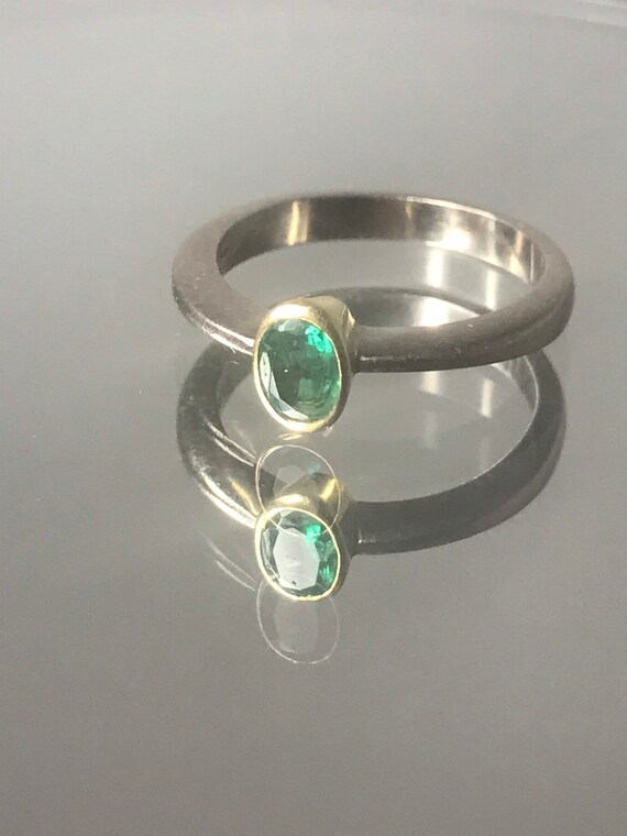 18ct emerald ring solid white yellow gold vintage… - image 8