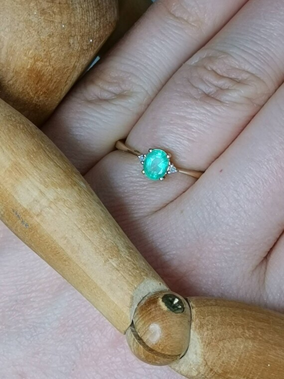 Emerald solitaire engagement gold ring solid real… - image 3
