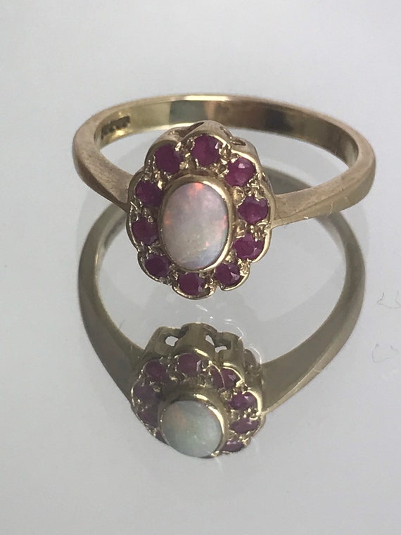 Vintage Opal and ruby ring natural real opal yell… - image 3