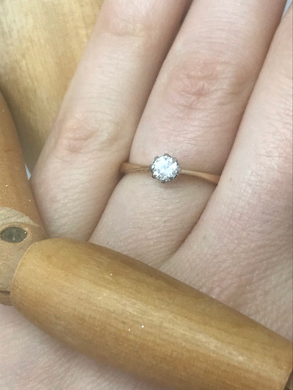 Diamond solitaire engagement ring solid gold vint… - image 4