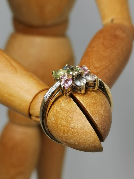 Multi-stone cocktail ring solid yellow gold Vinta… - image 4