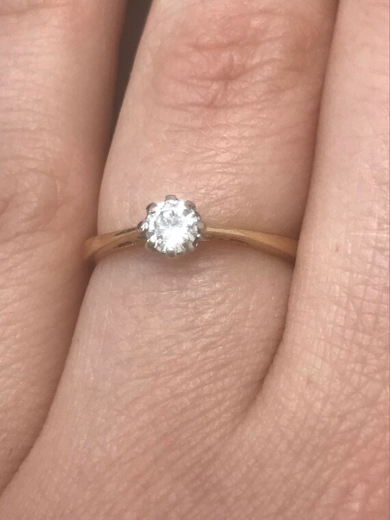 Diamond solitaire engagement ring solid gold vint… - image 5