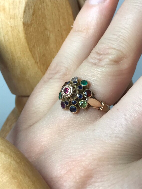 Multi-stone cocktail ring 14ct solid yellow gold … - image 6