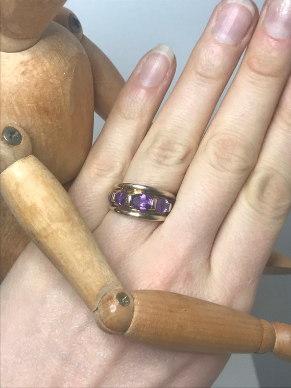 9ct solid gold vintage ring big statement purple … - image 3