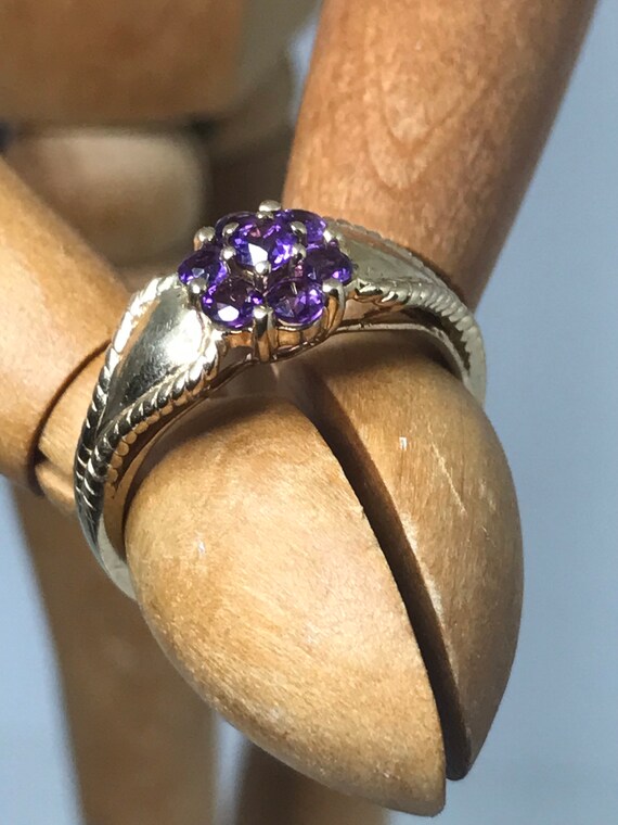 Amethyst cluster ring 9ct solid gold vintage ring… - image 6