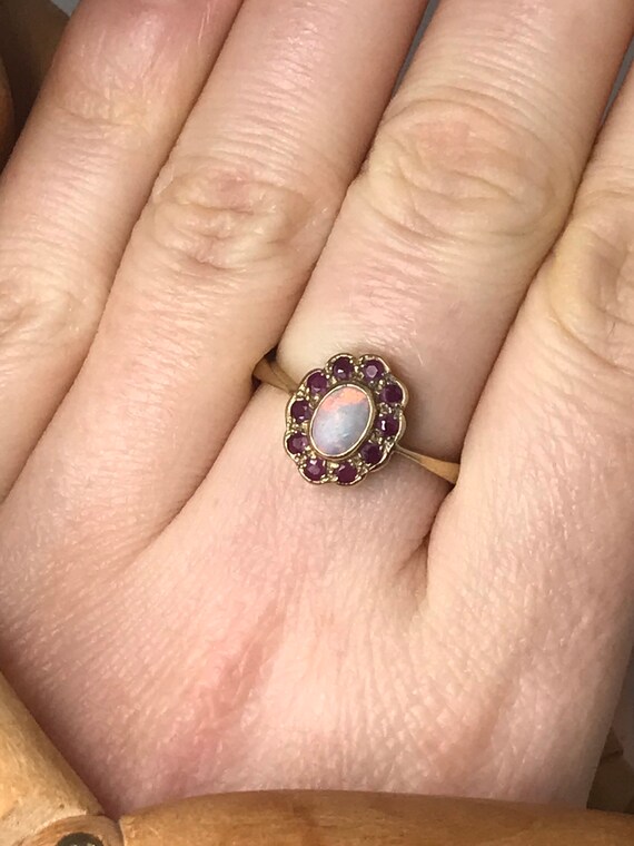Vintage Opal and ruby ring natural real opal yell… - image 7