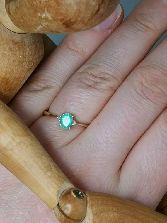 Emerald solitaire engagement gold ring solid real… - image 9