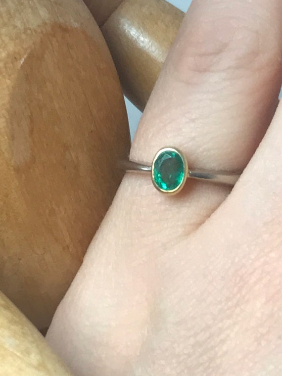 18ct emerald ring solid white yellow gold vintage… - image 4