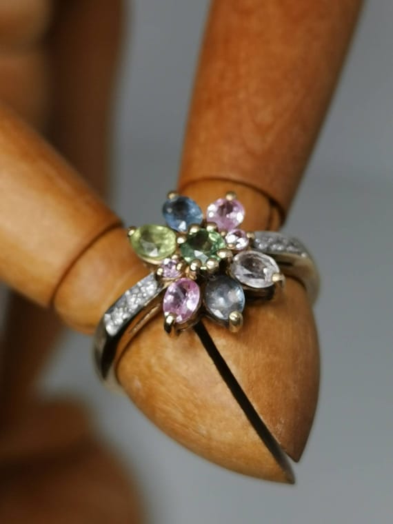 Multi-stone cocktail ring solid yellow gold Vinta… - image 1