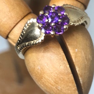Amethyst cluster ring 9ct solid gold vintage ring big statement purple real amethyst Size Q genuine natural fine jewellery multi stone ring