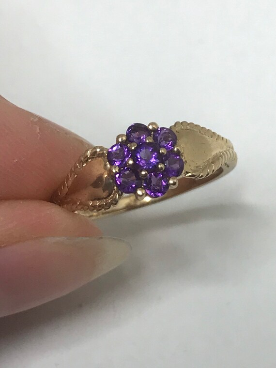 Amethyst cluster ring 9ct solid gold vintage ring… - image 9