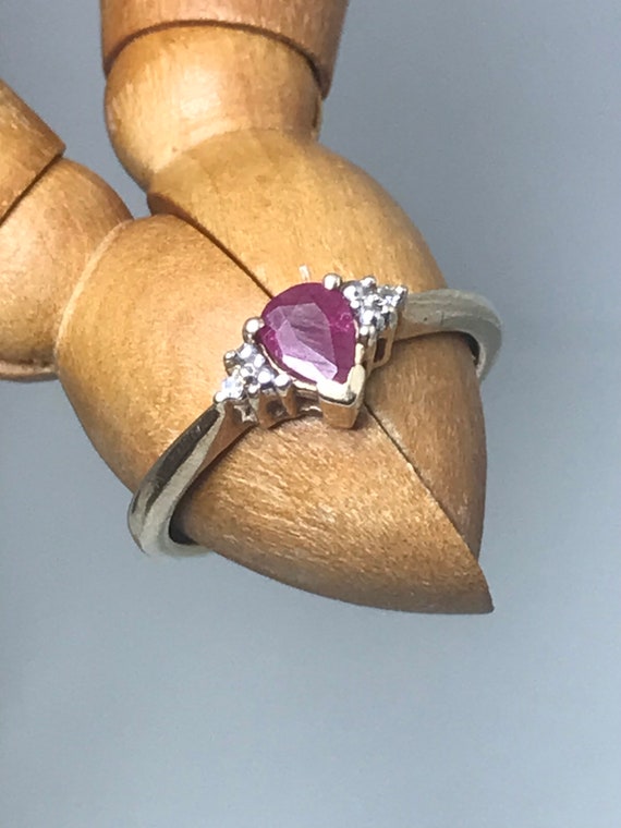 Ruby and Diamond engagement ring solid gold vinta… - image 1