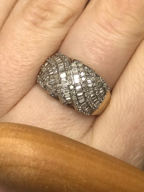 Diamond cluster ring solid yellow and white gold … - image 2