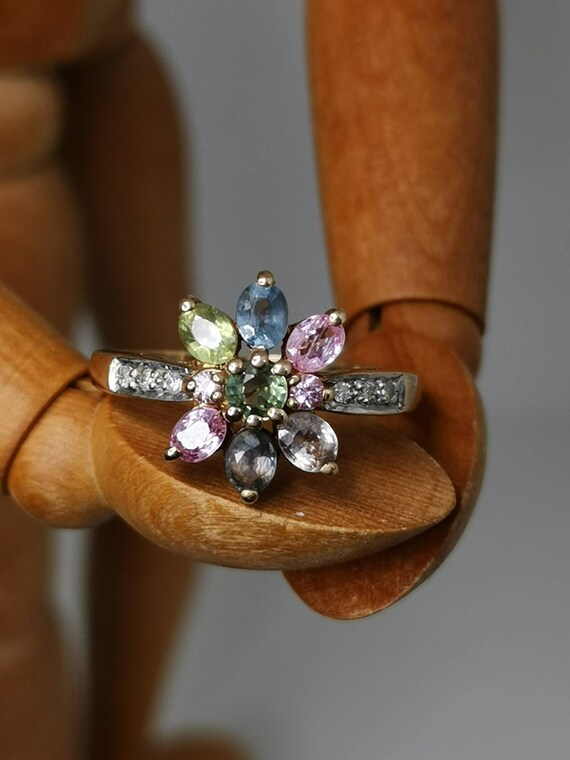 Multi-stone cocktail ring solid yellow gold Vinta… - image 3