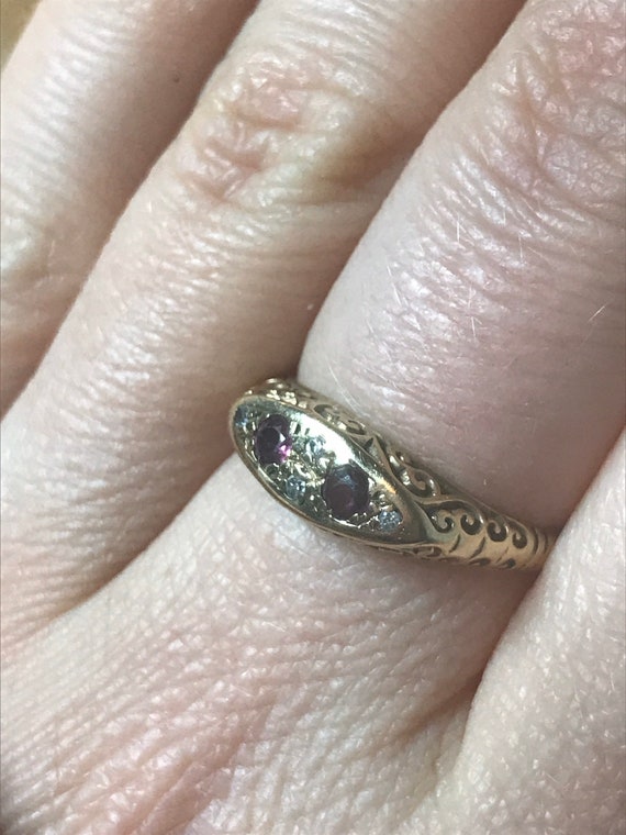 1979 9ct solid gold Sheffield ruby size N solid g… - image 2