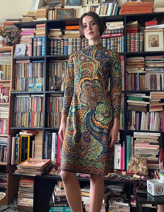 1970s Leonard Fashion psychedelic dress, long slee