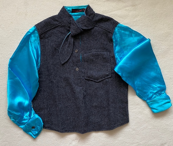 Rare 1970s Kenzo Jap bi-fabric shirt, wool and blu