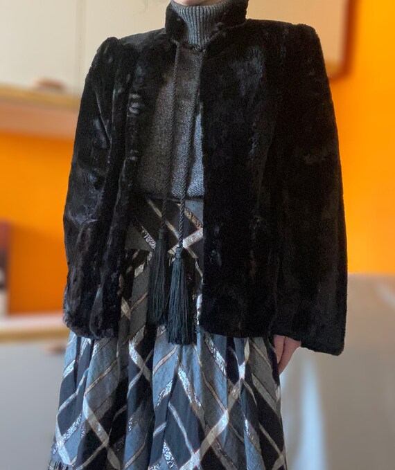 1970s Yves Saint Laurent black fur coat, passement