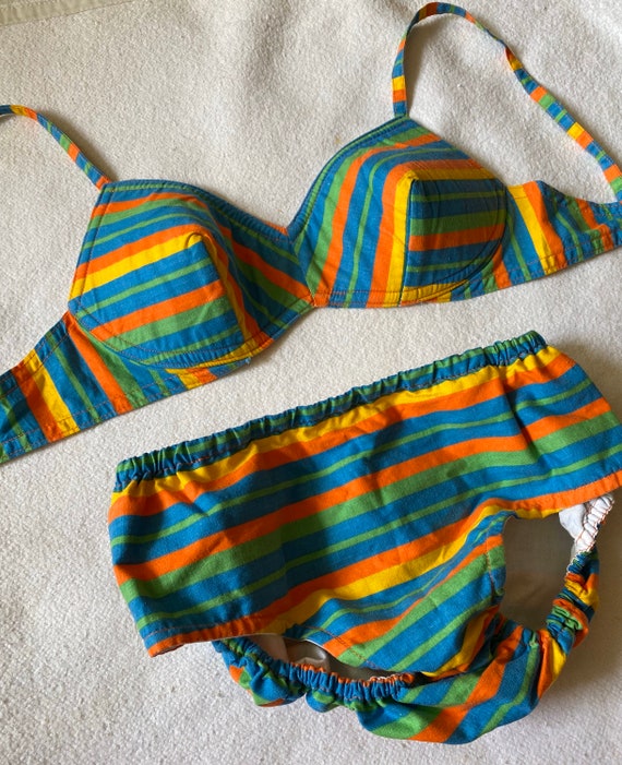 1950s Balnéa french made bikini, colorful stripes,