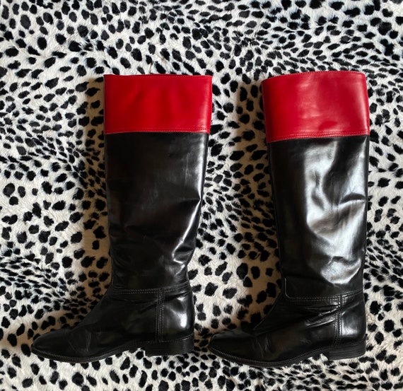 1980s Andrea Pfister botas de montar cuero negro y rojo puro | Etsy México