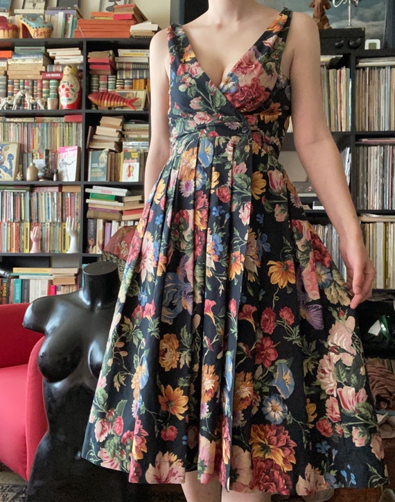 1980s Cacharel black wrap dress, v neckline, big c