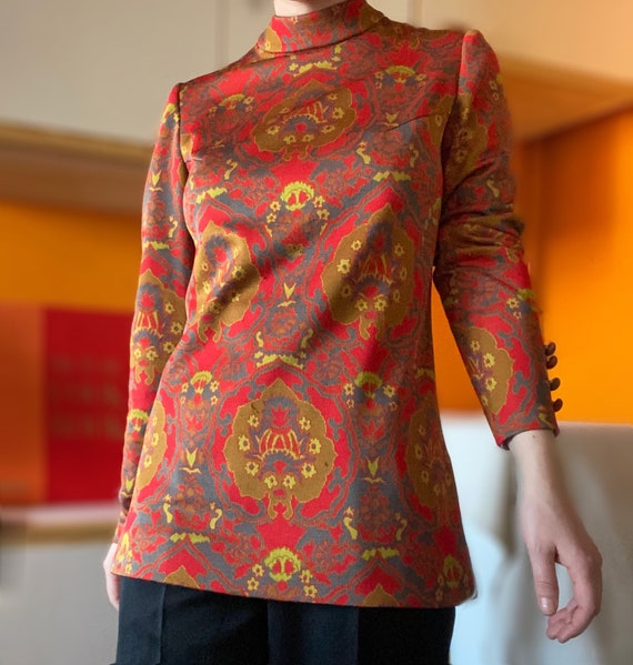 1970s Le Signe de Paris red psychedelic tunic, zip