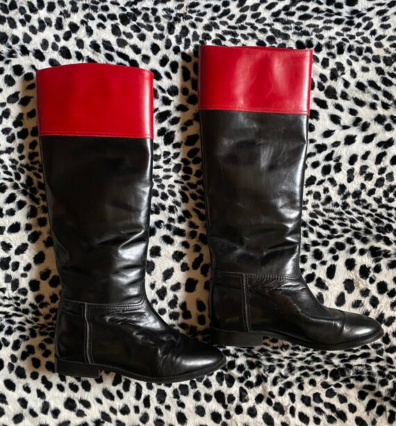 1980s Andrea Pfister botas de montar cuero negro y rojo puro | Etsy México