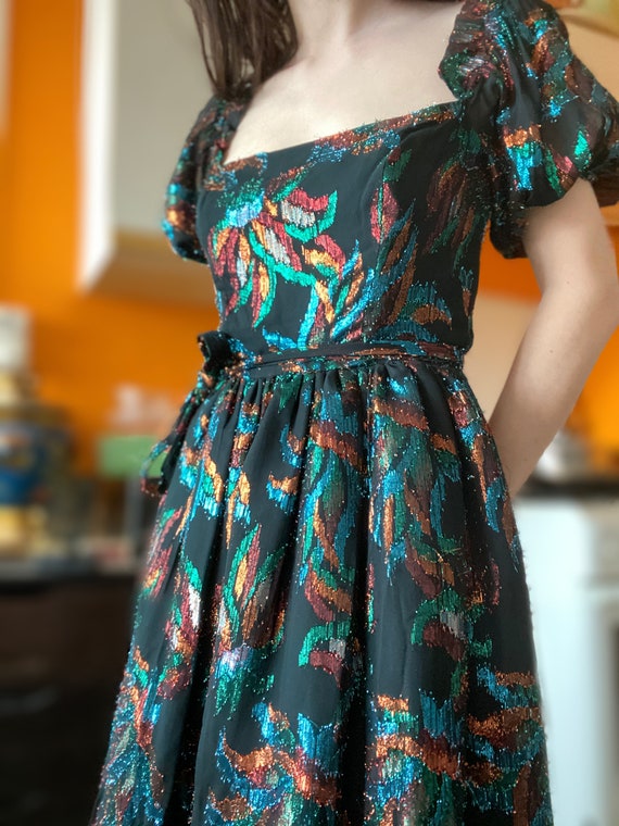 1970s vintage Radley party dress, lurex colorful p