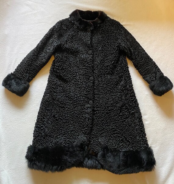 1950s russian astrakan black coat, round collar, b