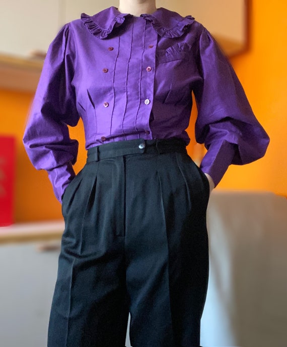 1980s Anastasia Purple Mouton Sleeves 