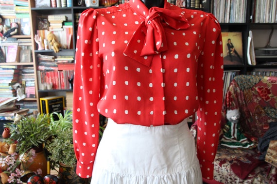 1980s Ted Lapidus red hot polka dot and lavaliere