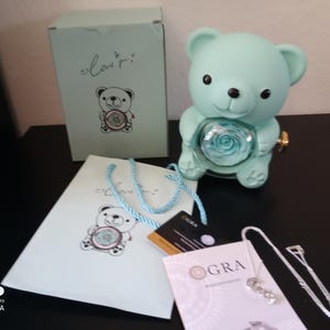 Draaibare teddybeerdoos met eeuwige bloemmaan in natuurlijke zirkoon en moissaniet 8 mm GRA zwarte kaartcertificaat