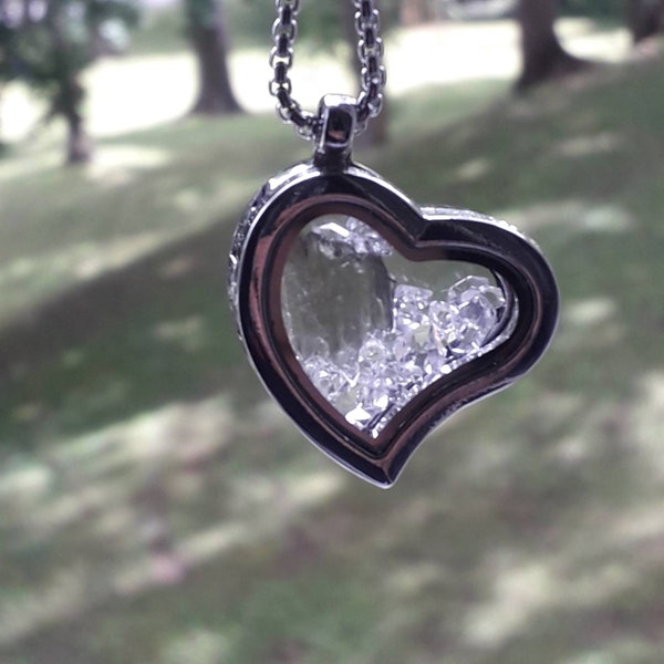 Pendentif ouvrant,hublot coeur Moldavite, Herkimer Diamond natural