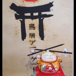 Bâton X2 bracelet Maneki Neko breloque du bonheur plaqué OR 18K carte de tortue temple Asakusa Japon
