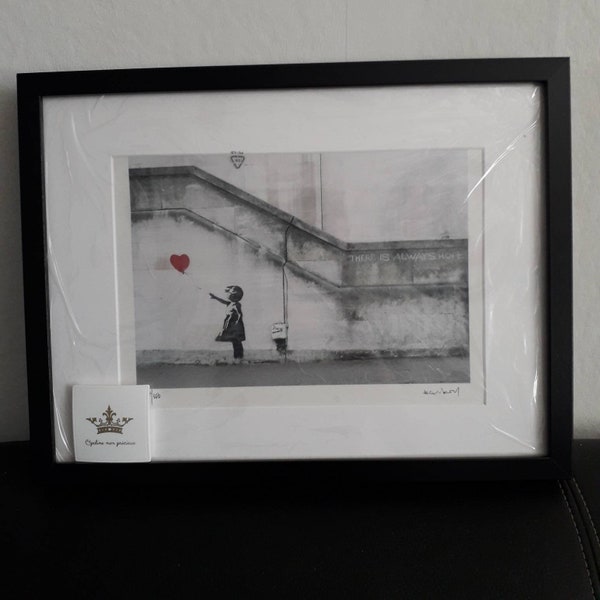 Lithographie Banksy Enkelin mit signiertem Ballon, Nummer, Zertifikat, Rahmen