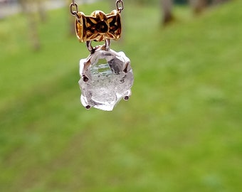 925 sterling silver pendant 18K GOLD plated Herkimer Diamond & Natural Moldavite