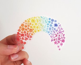 Rainbow Floral Clear Vinyl Sticker