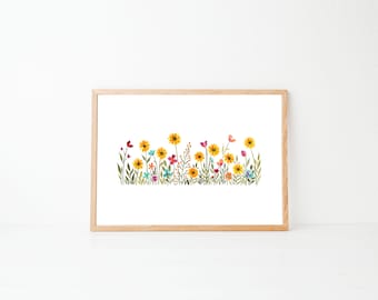 Sunny flowers: A4 Watercolour art print