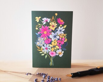 Carte de vœux d’art floral A6 taille, blanc - Vert foncé