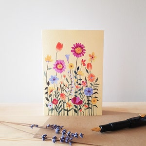 Floral Art Greeting Note Card A6 grootte, leeg - Licht geel
