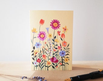 Floral Art Greeting Note Card A6 size, blank - Light Yellow