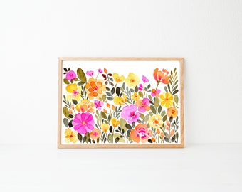 Pink garden: A4 Watercolour art print