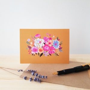 Carte de vœux d’art floral A6 taille, blanc - Moutarde image 1