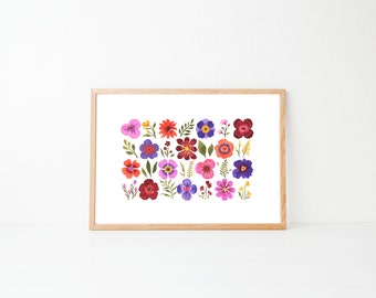 Flower Grid: A5 / A4 Watercolour Floral art print
