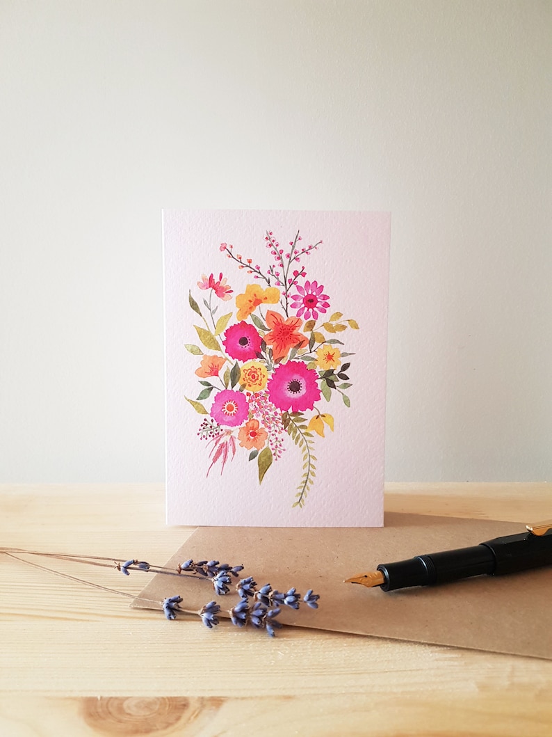 Carte de vœux Art floral format A6, vierge - Rose poudré image 1