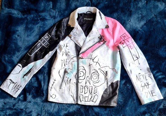 Chaqueta de cuero Lil Peep personalizada pintada a mano estilo - Etsy México