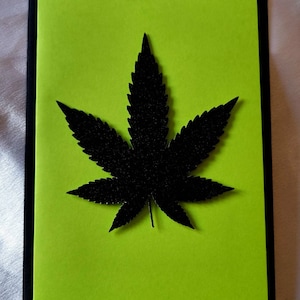 Black Glitter Ganja 420 Leaf 3D Effet Carte de vœux vierge faite à la main