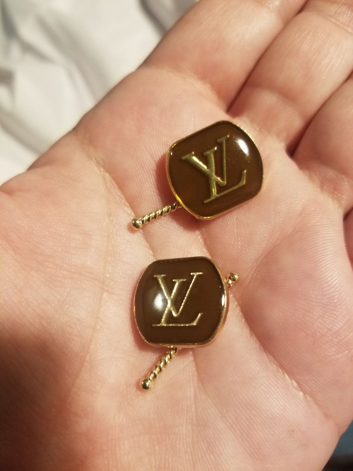 Louis Vuitton enamel cufflinks Brown & Gold LV Cufflinks Etsy