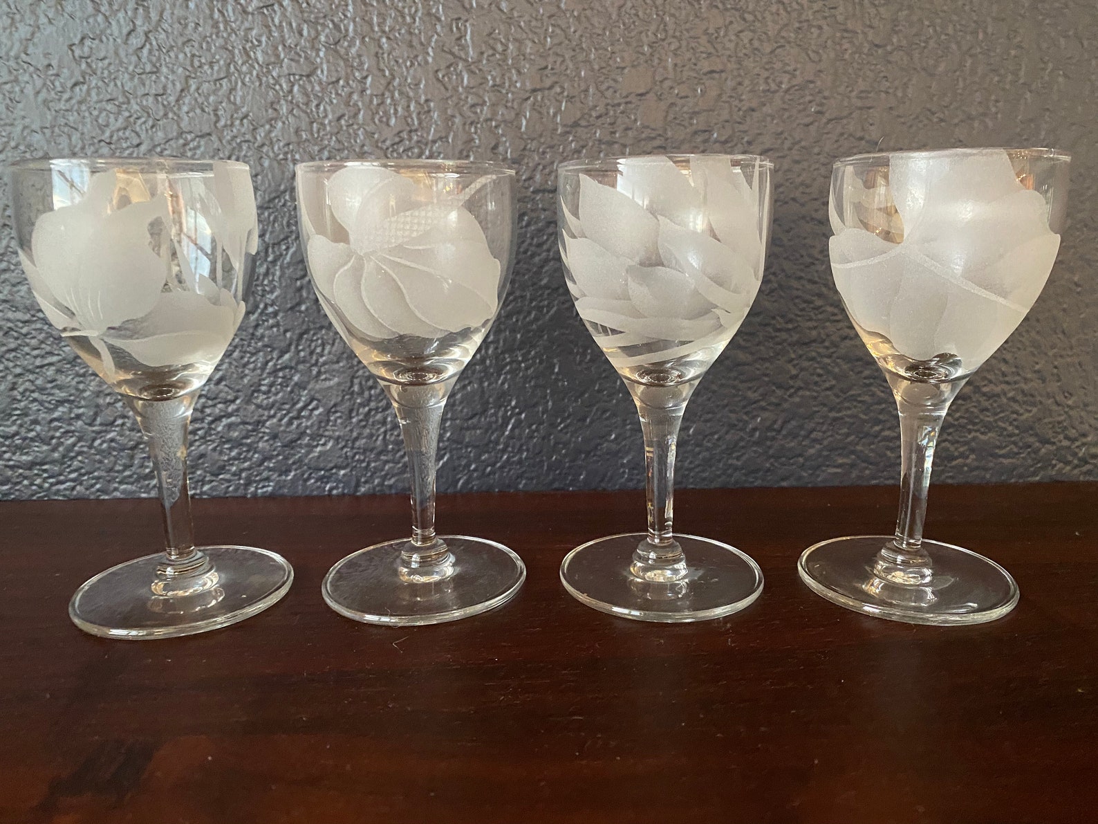 Vintage Etched Cordial or Liqueur Glasses Set of 4 Floral Etsy