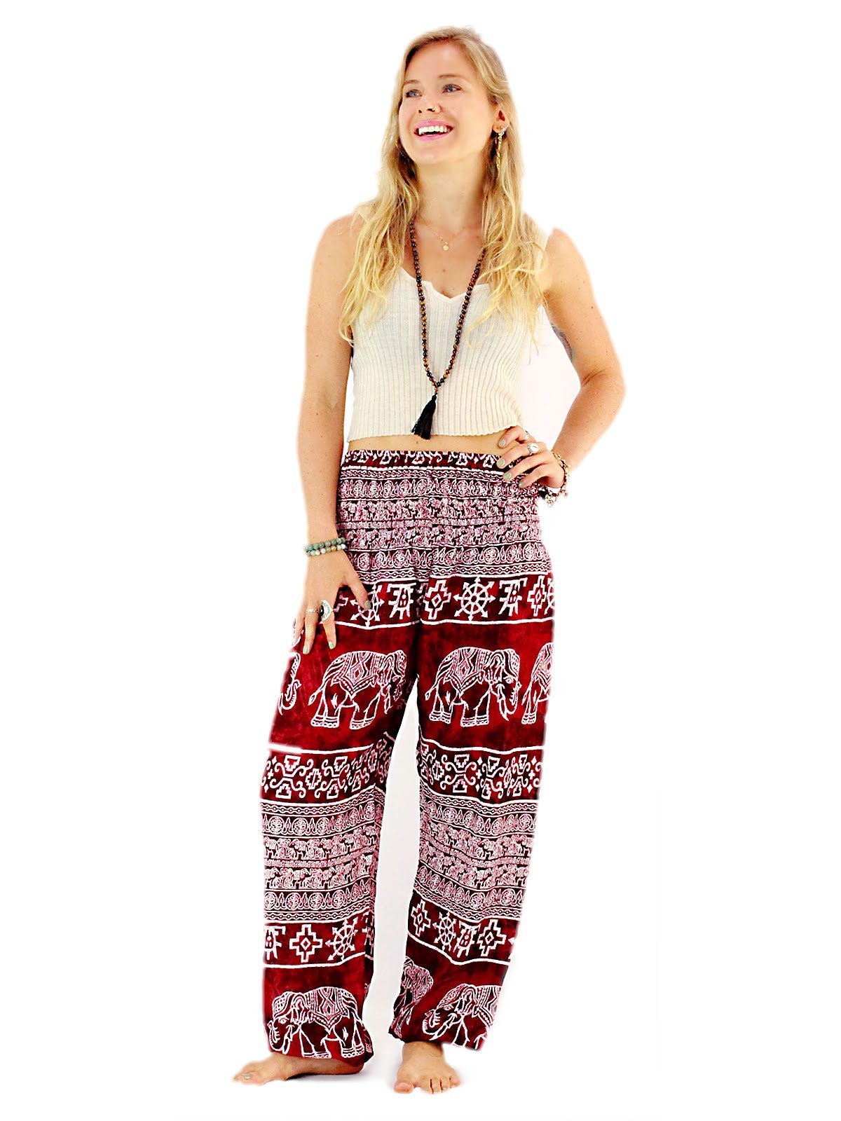 Elephant Harem Pants in Red & White With Thick Elastic Waist